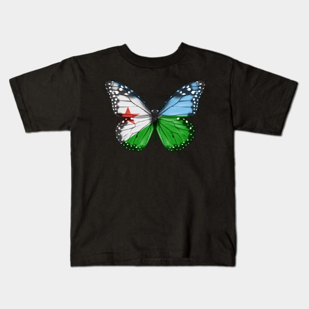 Djiboutian Flag  Butterfly - Gift for Djiboutian From Djibouti Kids T-Shirt by Country Flags